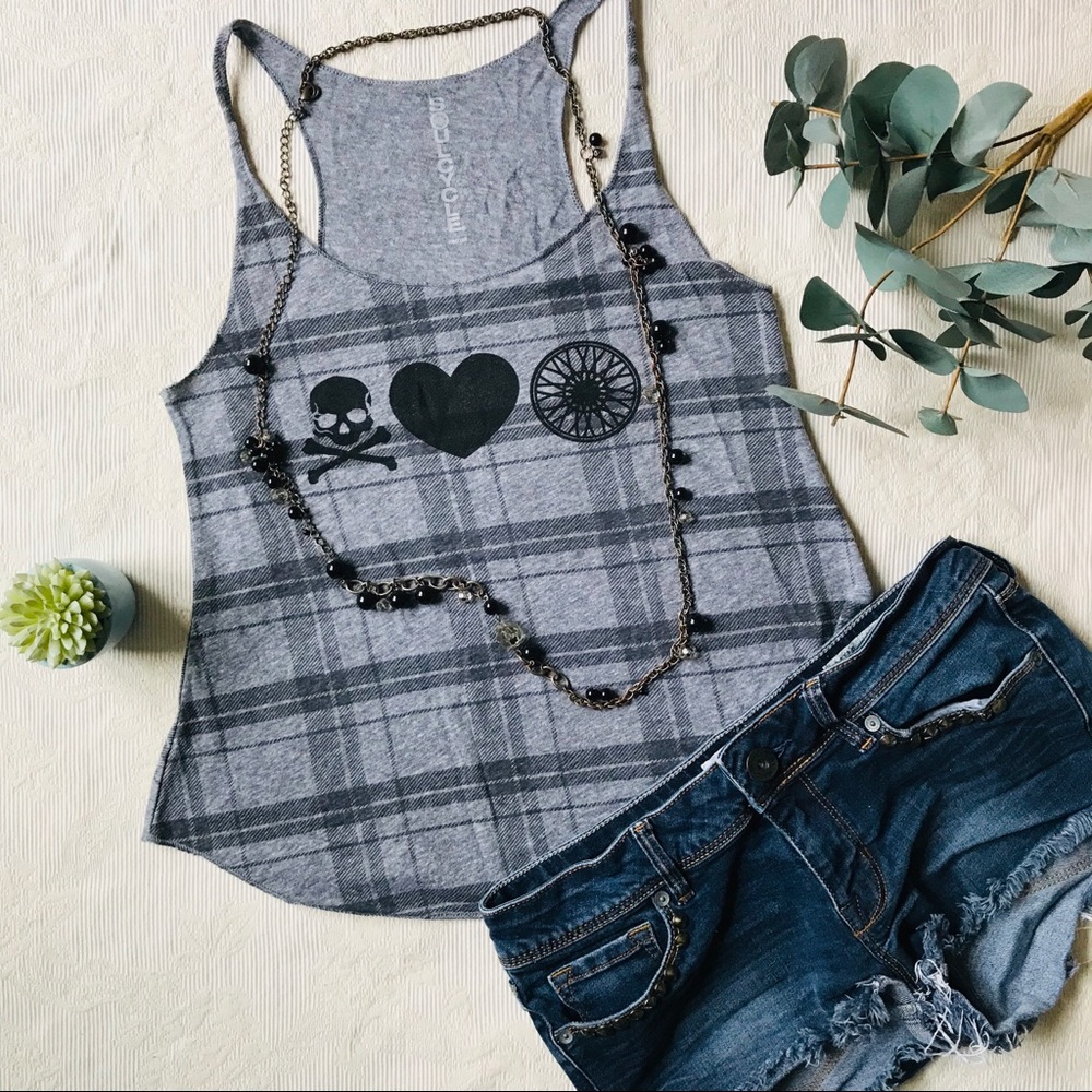 SOULCYCLE Racerback Plaid Skull Tank Top